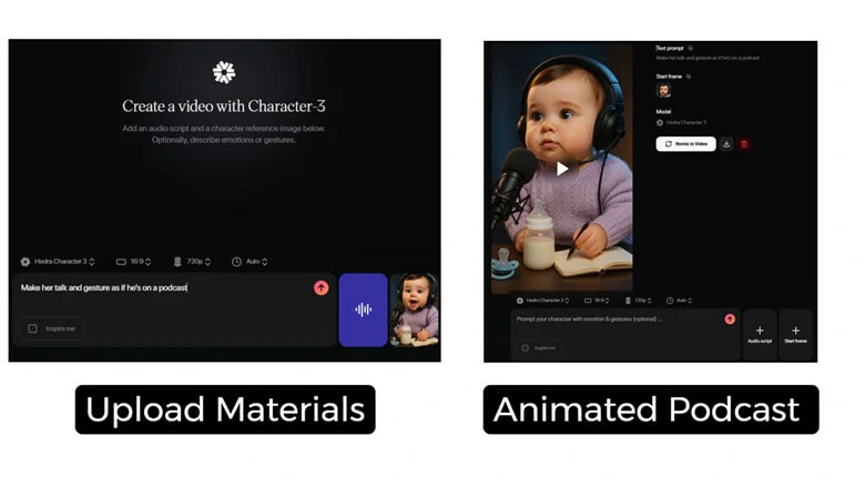 Animate the Baby Podcast Picture with Audio File in Hedra.ai