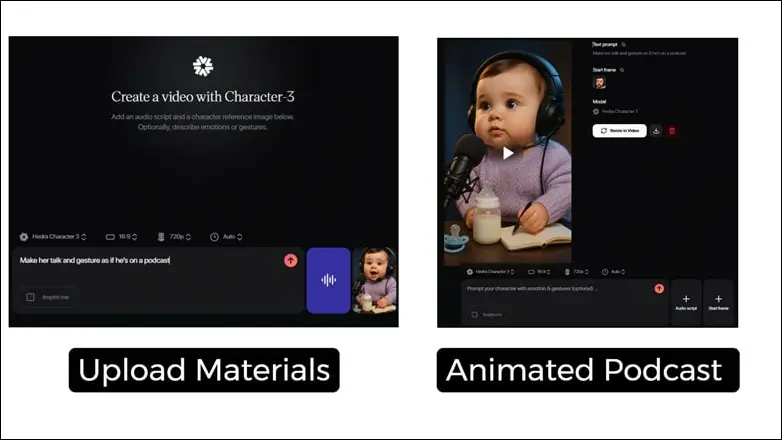 Animate the Baby Podcast Picture with Audio File in Hedra.ai
