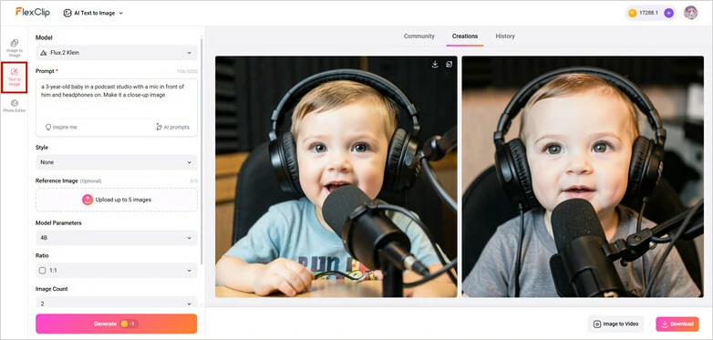 FlexClip to Create AI Podcast Baby Photo