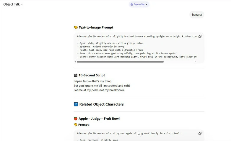 Generate a Prompt of Banana Object