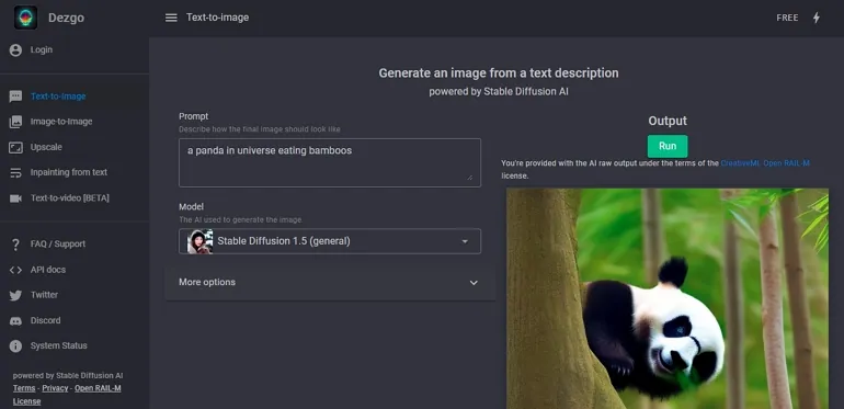 Generador de imágenes a partir de texto con IA - Dezgo