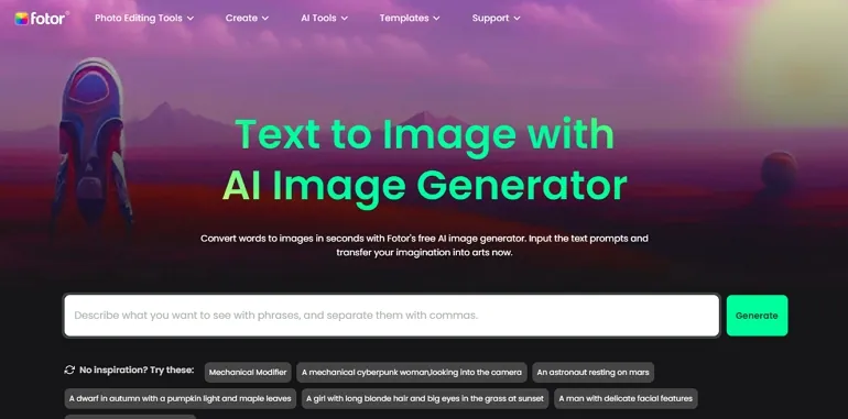 Generador de imágenes a partir de texto con IA - Fotor