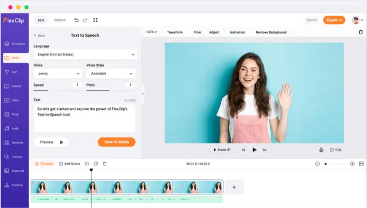 FlexClip AI Text to Speech Tool