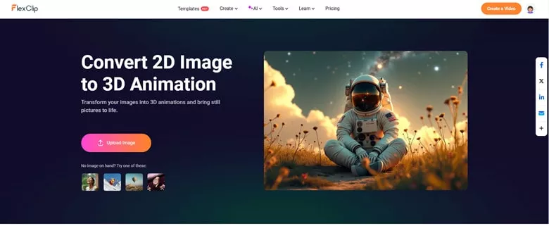 Access FlexClip's AI 3D Animation Tool and Upload Your Image