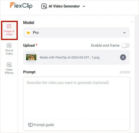 Go to FlexClip's AI Image-to-video Generator and Upload Image