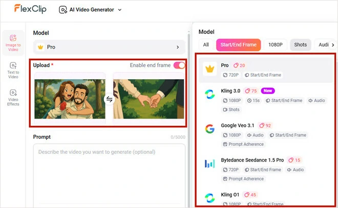 Generate Video from Image with FlexClip's Start and End Frame Approach