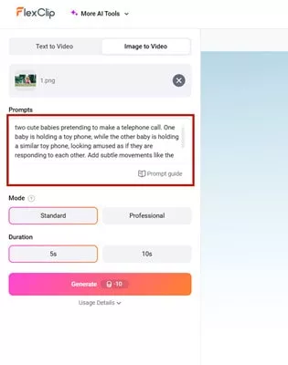 Write Your Ideas in the Prompts Box to Let FlexClip Generate Video from Your Image