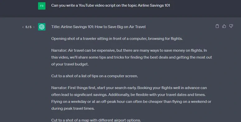 Keep using prompts and questions from different perspectives for ChatGPT to write YouTube video scripts