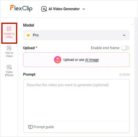 Access AI Video Generator and Upload Your Image