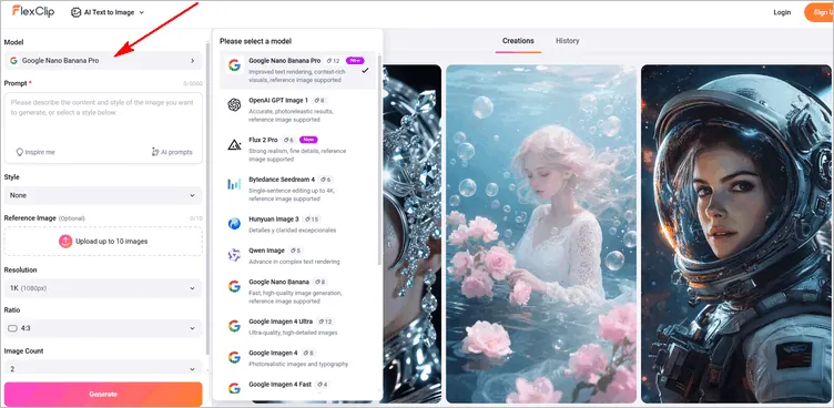 Access FlexClip's AI YouTube Thumbnail Maker and Select AI Model