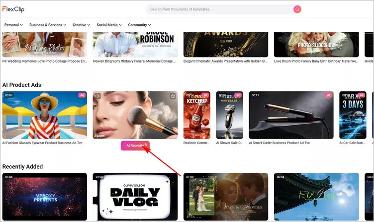 Recreate Any Pre-made Template for a Product Video - Select Template