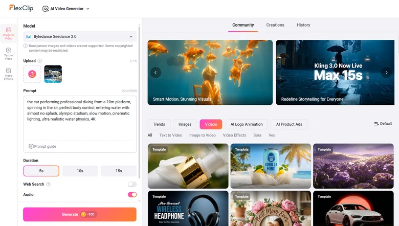 Generate Cat Diving Clip