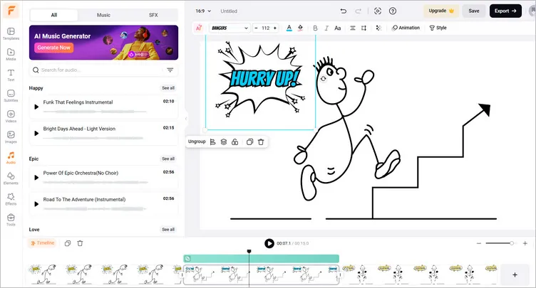 Add Music and Effects to the Stickman Animation Video