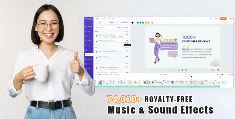 Add royalty-free music and sound effects to create vibes and emotions for your animated videos