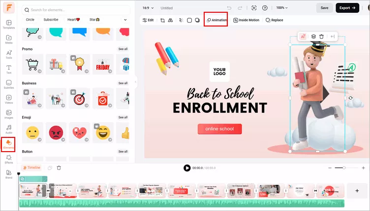 Select from tons of animated elements for your animated videos and animate elements with ease