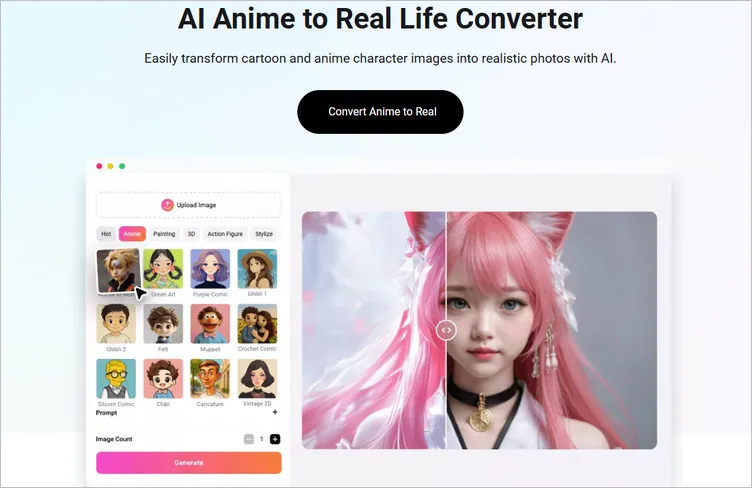 AI Anime Character to Real Photo Converter: FlexClip
