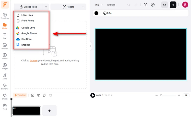 Upload Media Resources to FlexClip