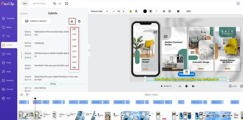 Download subtitles in SRT or other formats for repurposings