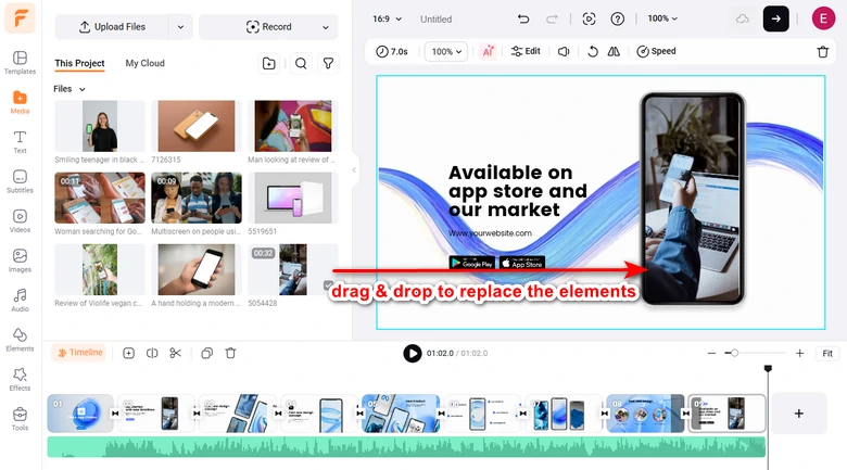 Drag and drop to replace premade elements with yours