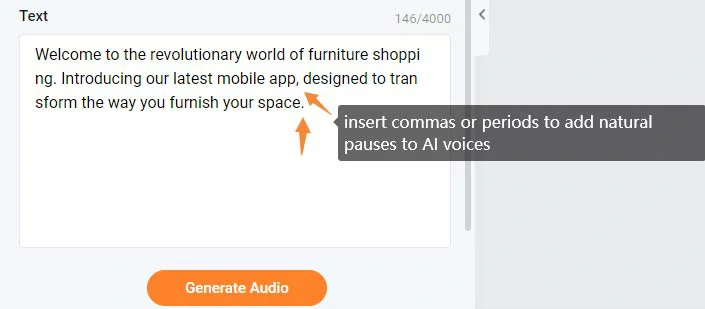 Insert commas and periods to add natural pauses to AI voices