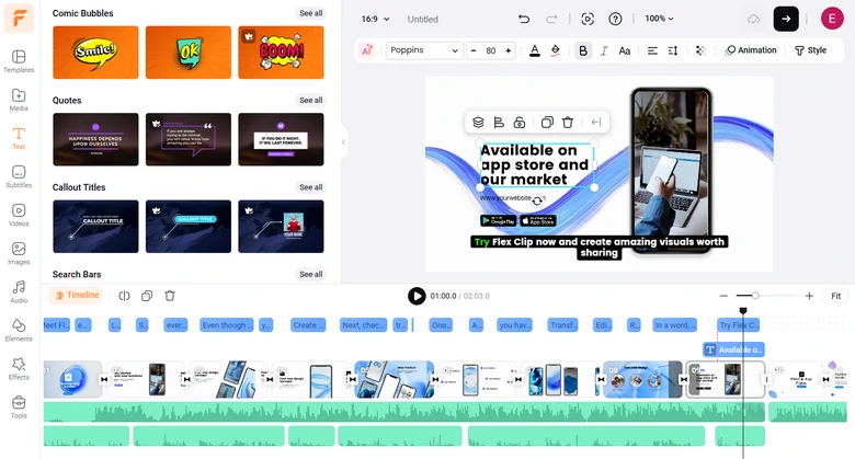 Use more readymade and editable text animations to explain the mobile app’s features.