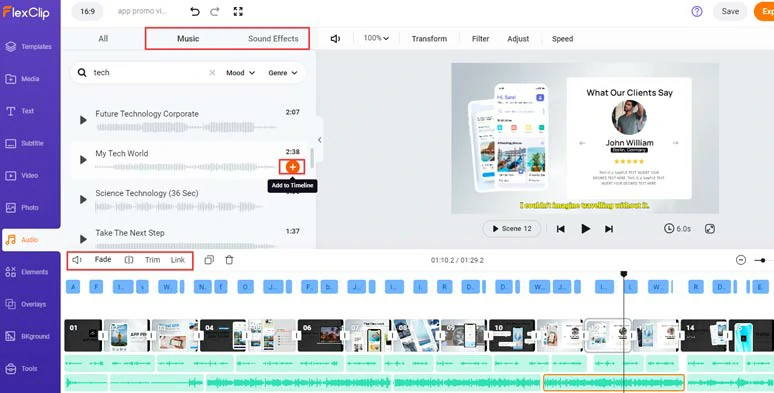 添加免版税的音乐nd sound effects to make your app promo video come alive
