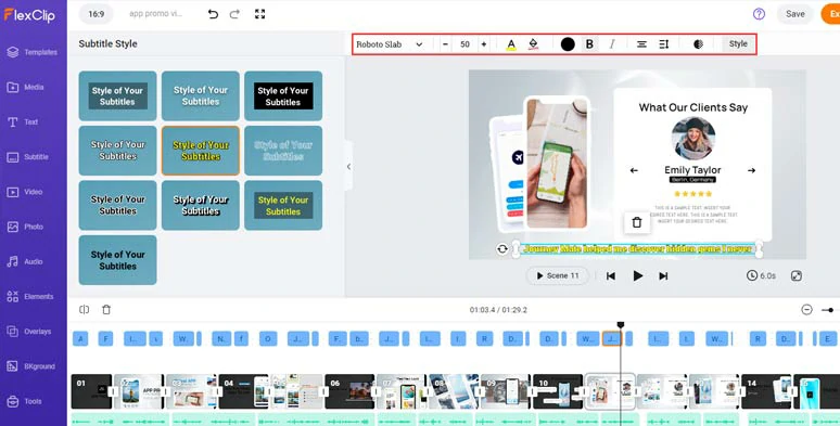 Customize the style of subtitles in the app promo video