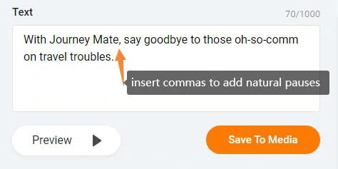 Insert commas to add natural pauses to AI voices