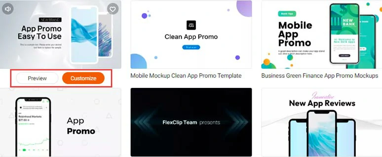 Select a free app promo video template