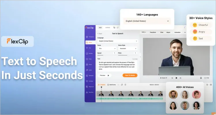FlexClip Text to Speech Tool for AI Audio Description