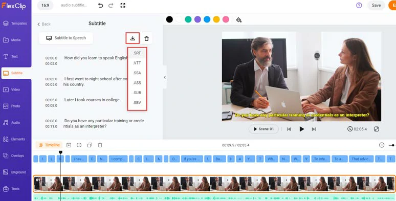 Edit auto-generated subtitles and download subtitles in diverse subtitle formats