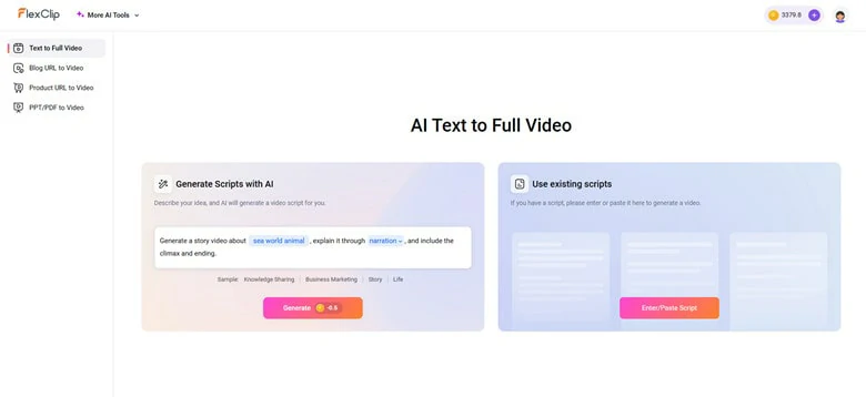Access FlexClip's AI Video Generator and Create a Bedtime Story Script