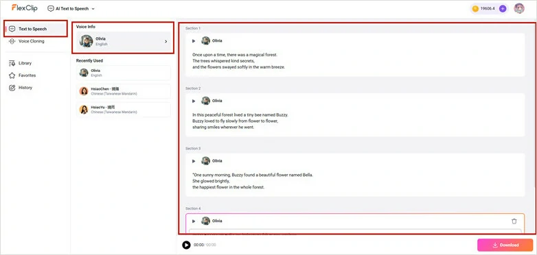 Generate Soothing Storytelling Narration with FlexClip's TTS Feature