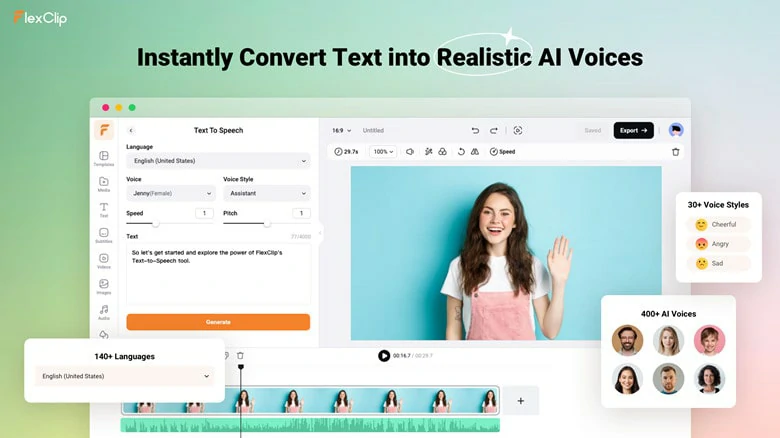 Generate Soothing Voiceover for Bedtime Story Video with FlexClip