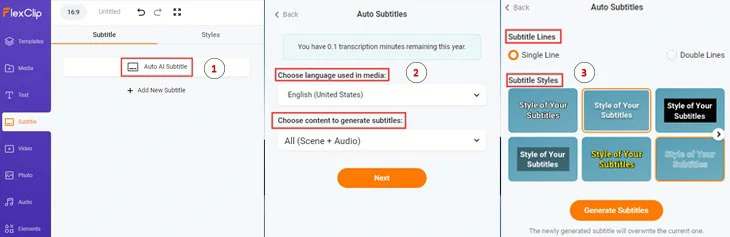 Use FlexClip’s AI subtitle generator to auto-generate subtitles for your video