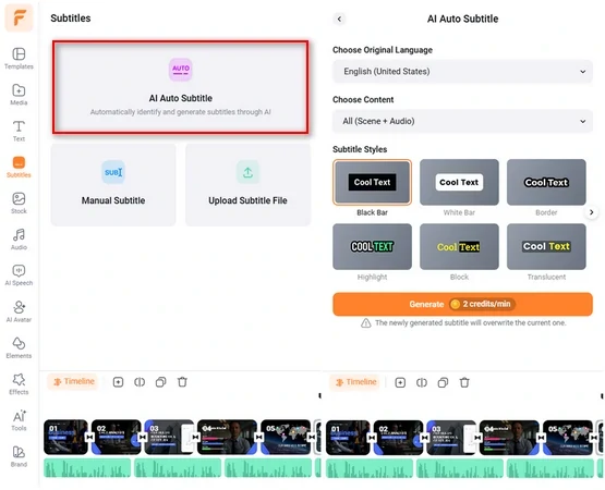 Use FlexClip’s AI subtitle generator to auto-generate subtitles for your video