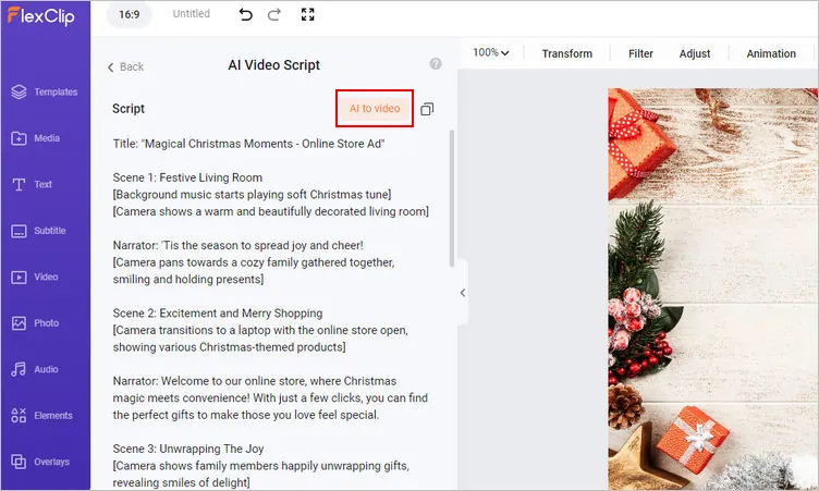 Convert Script to Christmas Advertising Video with AI