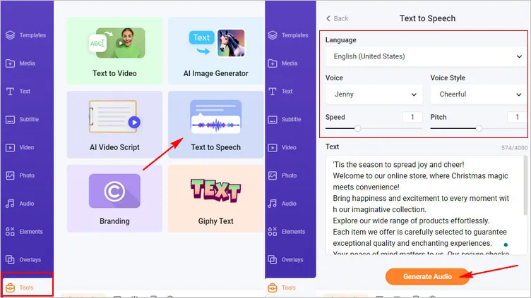 Generate Voice Narration for the Christmas Ad with AI