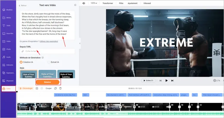 Fonctionnalité de conversion de texte en vidéo dans FlexClip