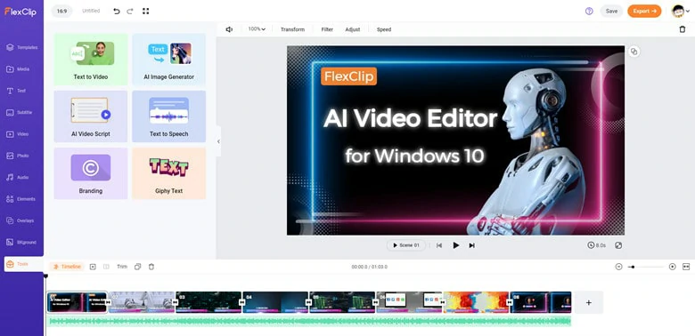 Bester kostenloser KI Video-Editor für Windows 10 - FlexClip