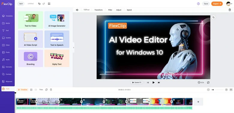 Melhor editor de vídeo por IA para Windows 10 - FlexClip