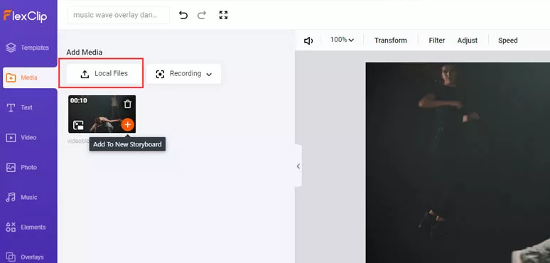 Upload clips to FlexClip