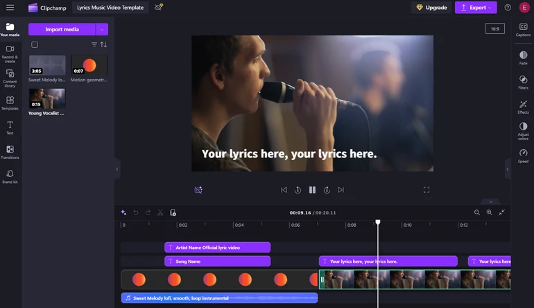 ClipChamp Lyric Video Maker