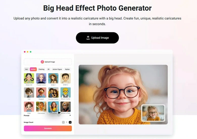 Open FlexClip's AI Big Head Effect Generator and Upload Your Photo