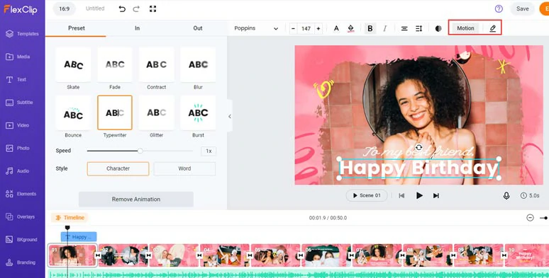 Customize the text styles and text animations in birthday slideshow video