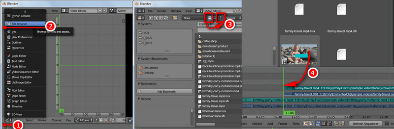 Add footage and audios in Blender video editor