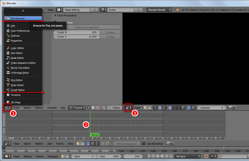Key buttons for Blender video editing.