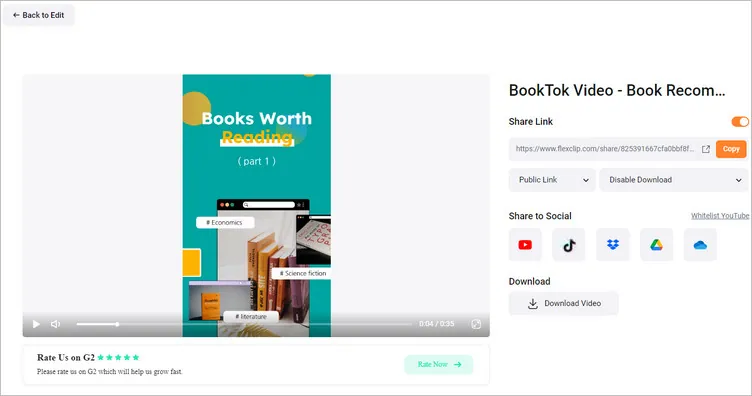 Make BookTok, BookTube, or Bookstagram Videos with FlexClip - Save & Share
