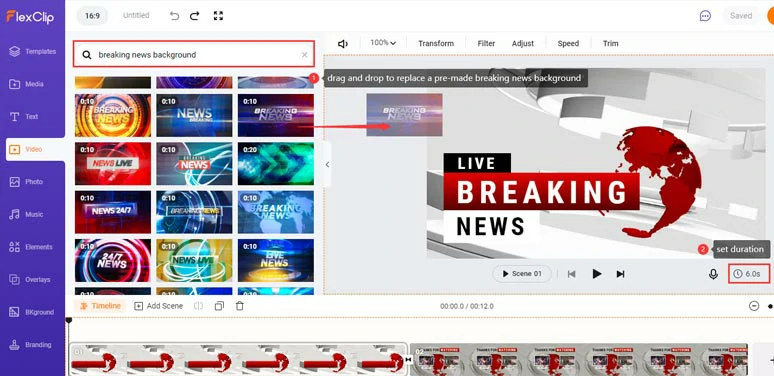 Select a new breaking news background and replace the pre-made one
