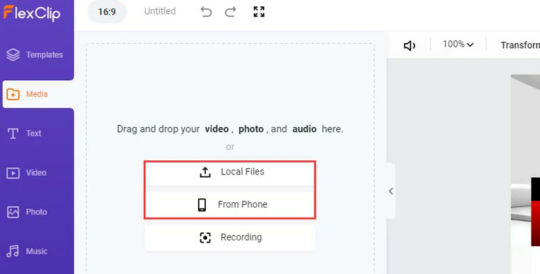 Upload your clips, images, and audio to FlexClip